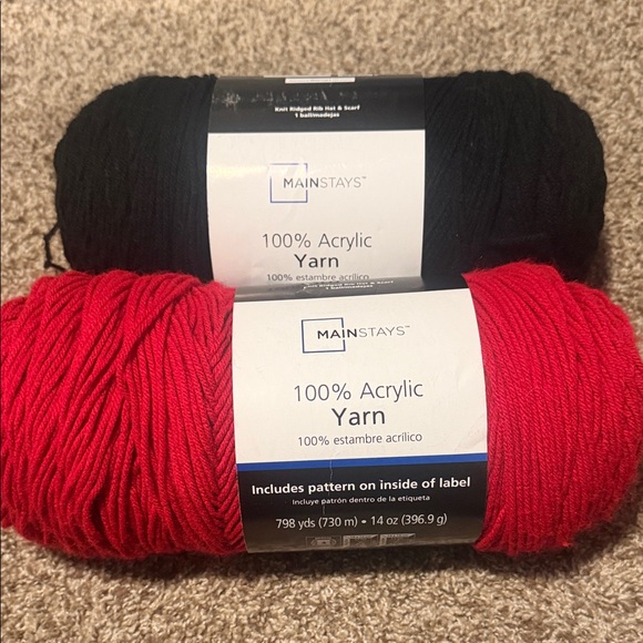 Mainstays Other - 2 large unused skeins of Mainstays Acrylic Yarn (one black, one red)